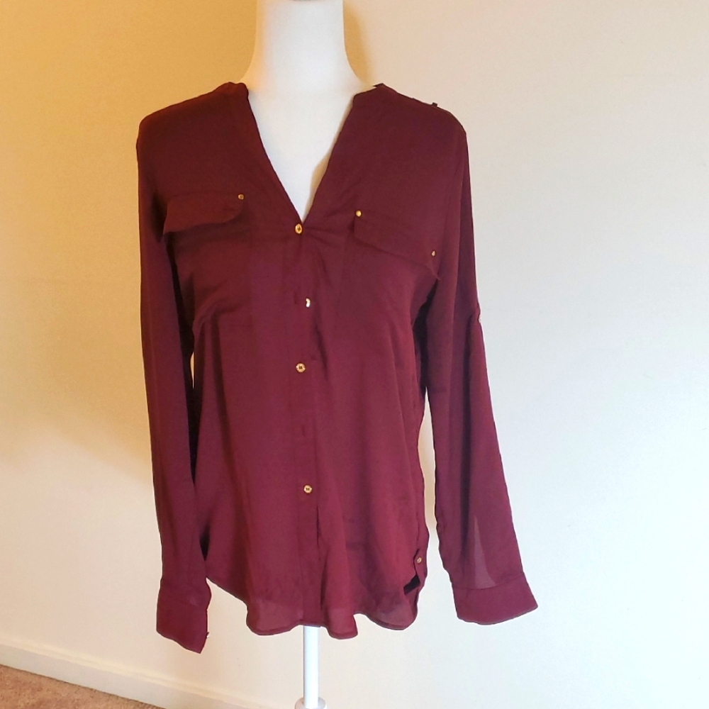 Calvin Klein Red Long Sleeve Buttoned Blouse
